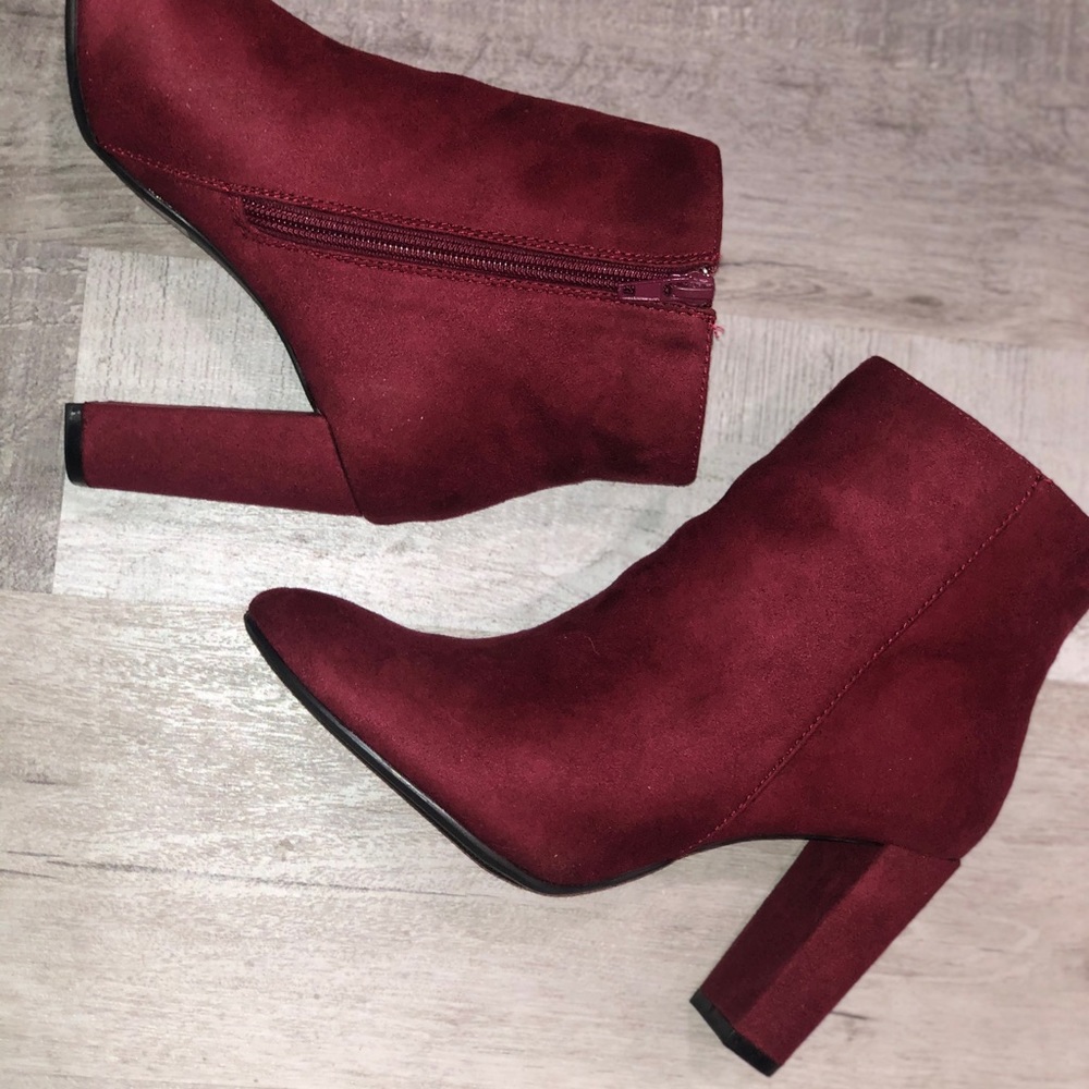 Burgundy Block Heel Bootie - Picture 3 of 7